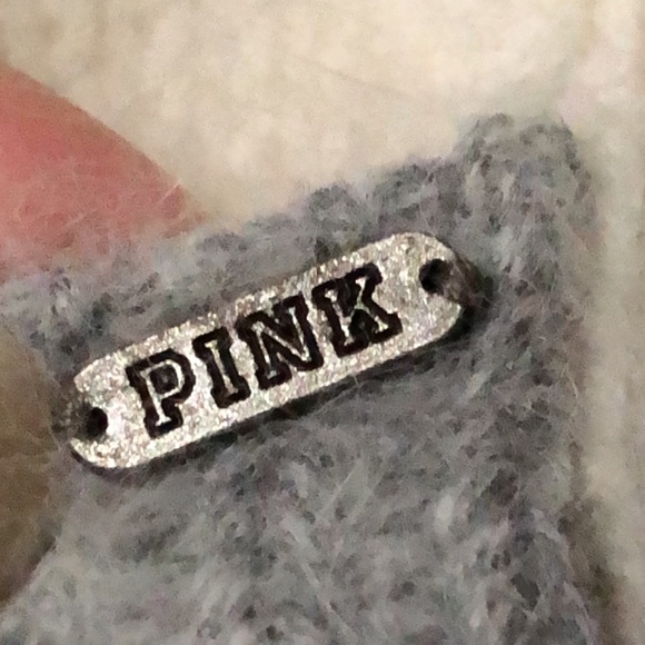 RARE-VS PINK Angora Cardigan-Sz S-Gray&White Stripes-Deep V Neck-EUC - Picture 5 of 16